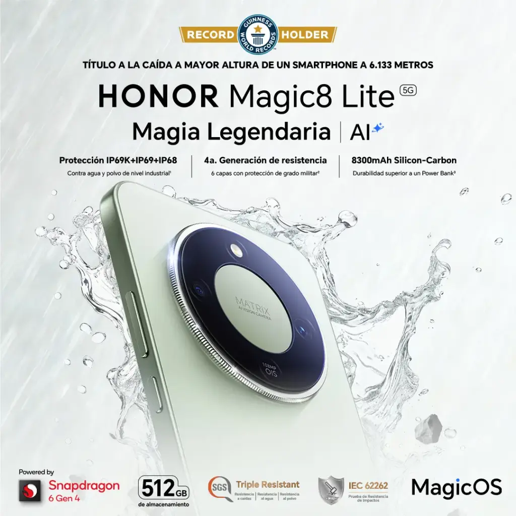 Nuevo Honor Magic8 Lite “rompe” el título de Guinness World Records por la caída más alta de un smartphone